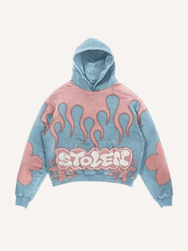 Colorblock Graphic Faux Decal Print Slant Pockets Hoodie