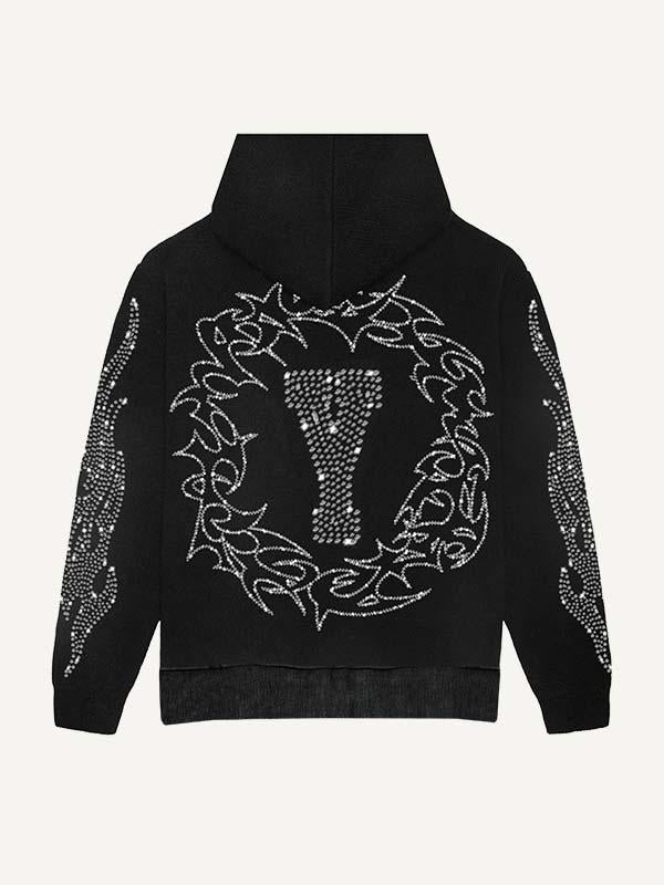 Statue Of Liberty&Letter&Graphic Faux Rhinestones Print Slant Pockets Hoodie