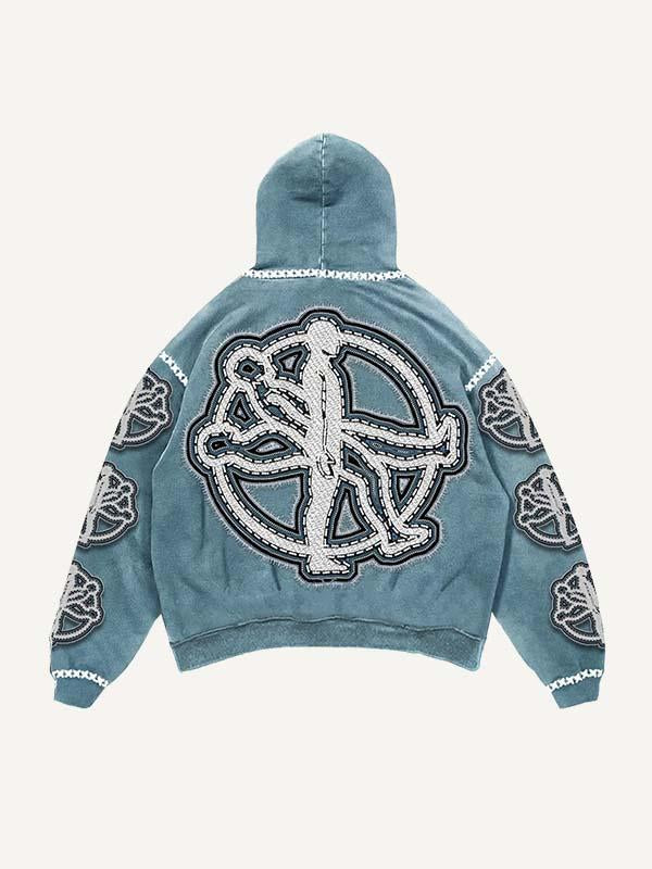 Figure Graphic Faux Decal Print Slant Pockets Hoodie
