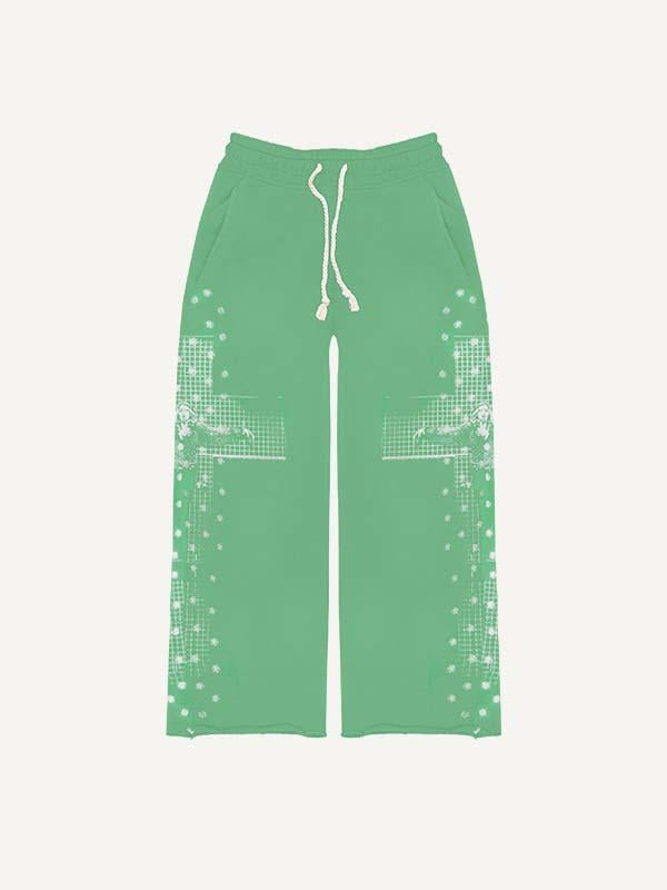 Figure&Cross Faux Rhinestones Print Elastic Waist Pants