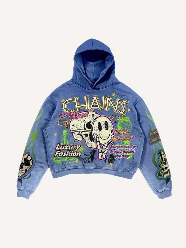 Skull&Smiley Face&Heart&Letter&Figure Faux Decal Print Slant Pockets Hoodie