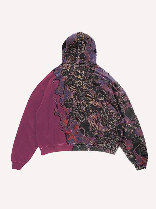 Fire Death Hell Skeleton Army Slant Pockets Hoodie