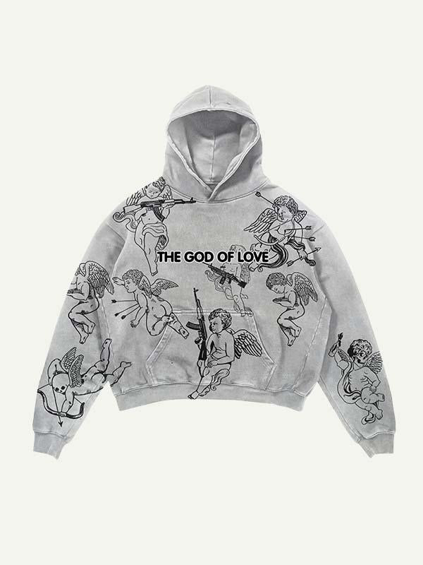 Skull&Angel&Letter Print Slant Pockets Hoodie