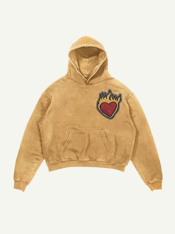 Heart&Letter Faux Decal Print Slant Pockets Hoodie