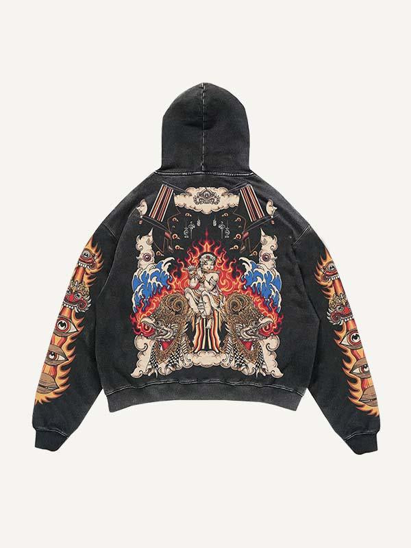 Fire&Figure&Eyeball&Animal Graphic Print Slant Pockets Hoodie