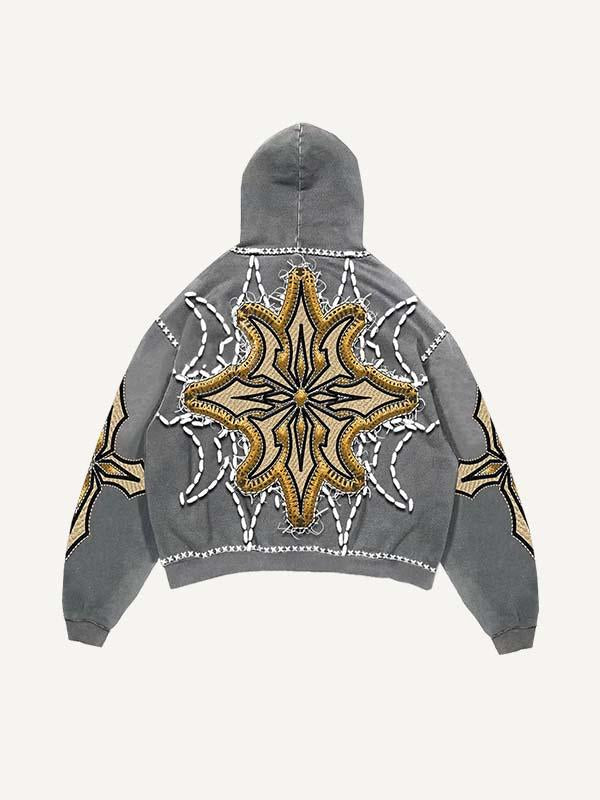 Letter Graphic Faux Decal Print Slant Pockets Hoodie