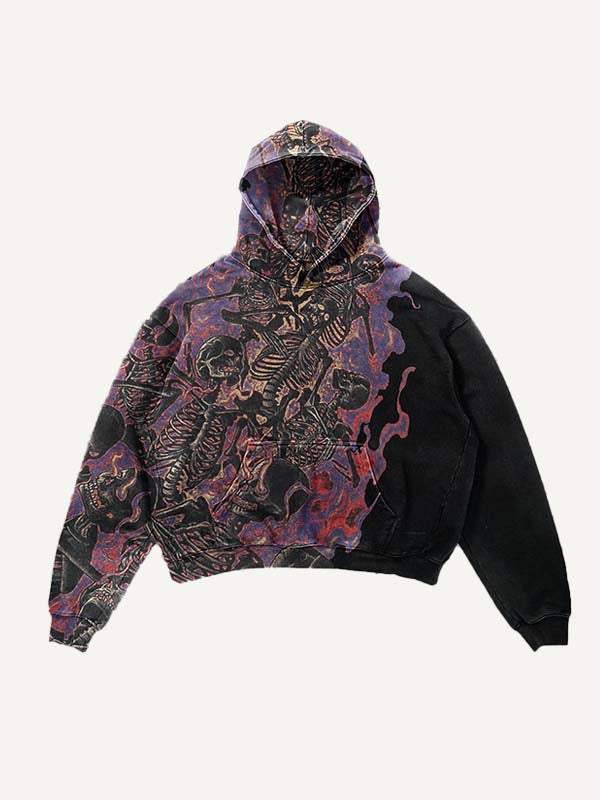 Fire Death Hell Skeleton Army Slant Pockets Hoodie