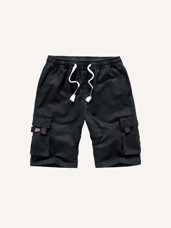 Solid Color Flap Pocket Side Drawstring Waist Cargo Shorts