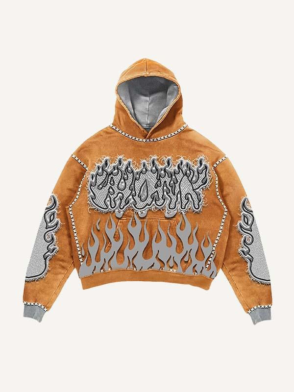 Letter&Fire Faux Decal Print Slant Pockets Hoodie