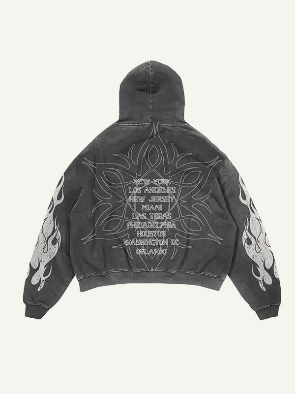 Fire&Skull&Letter Print Slant Pockets Hoodie