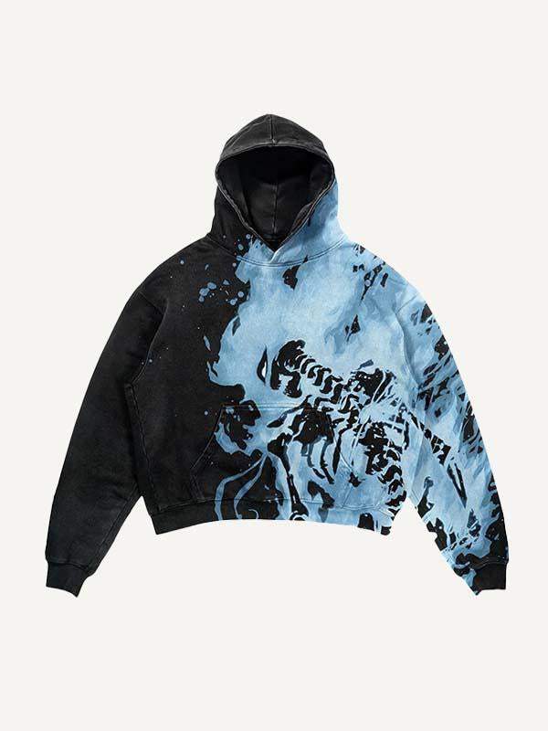 Fire Skeleton Print Slant Pockets Hoodie