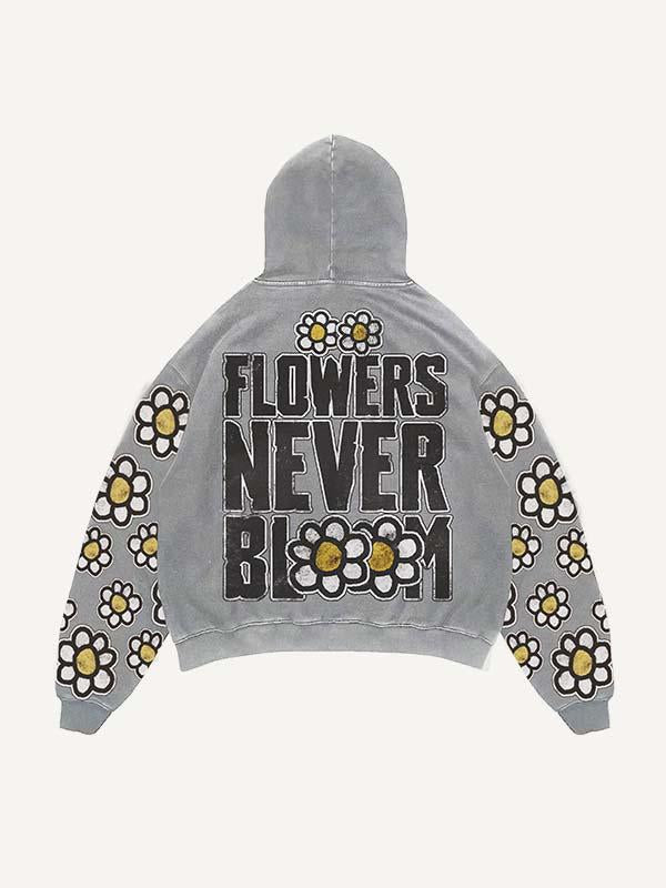 Floral&Letter Print Slant Pockets Hoodie