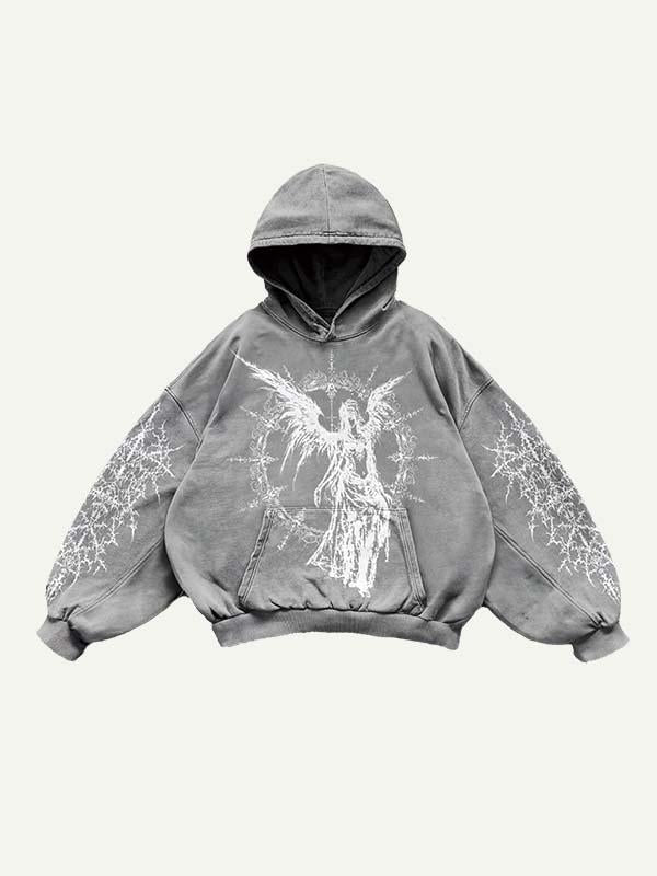 Figure&Wing Graphic Print Slant Pockets Hoodie