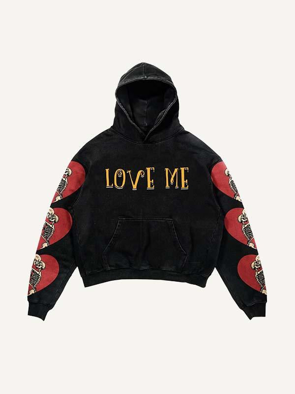 Skeleton Fall In Love Print Slant Pockets Hoodie