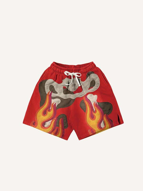 Fire&Skeleton Faux Decal Print Print Drawstring Waist Shorts