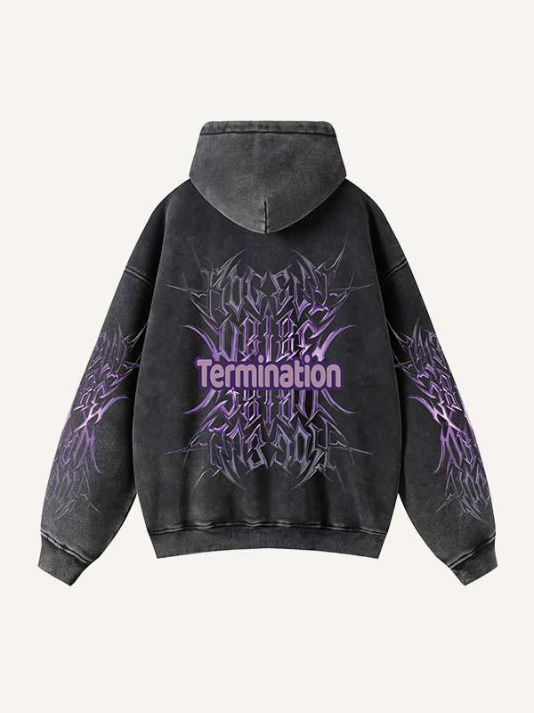 Letter Graphic Zip Up Slant Pockets Hooded Coat