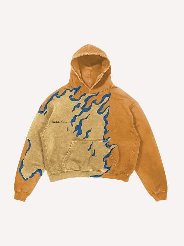 Fire Skeleton Print Slant Pockets Hoodie