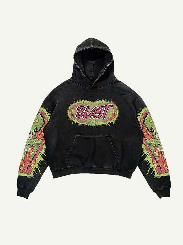 Glow Skull&Letter Print Slant Pockets Hoodie