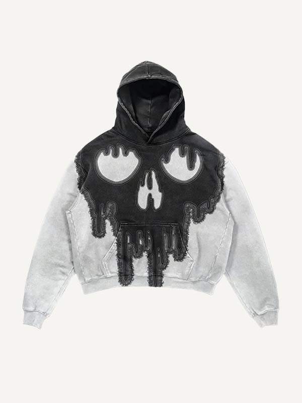 Colorblock Skull Print Slant Pockets Hoodie