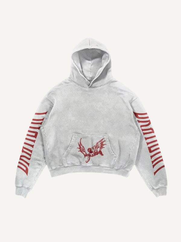 Figure&Letter&Wing Print Slant Pockets Hoodie