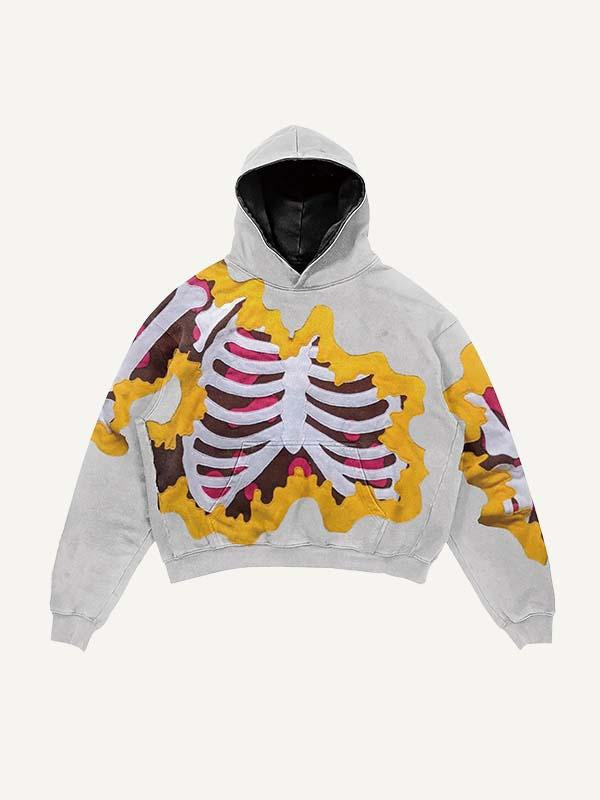 Skeleton Faux Decal Print Slant Pockets Hoodie