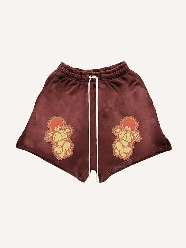 Angel&Letter Faux Decal Print Drawstring Waist Shorts