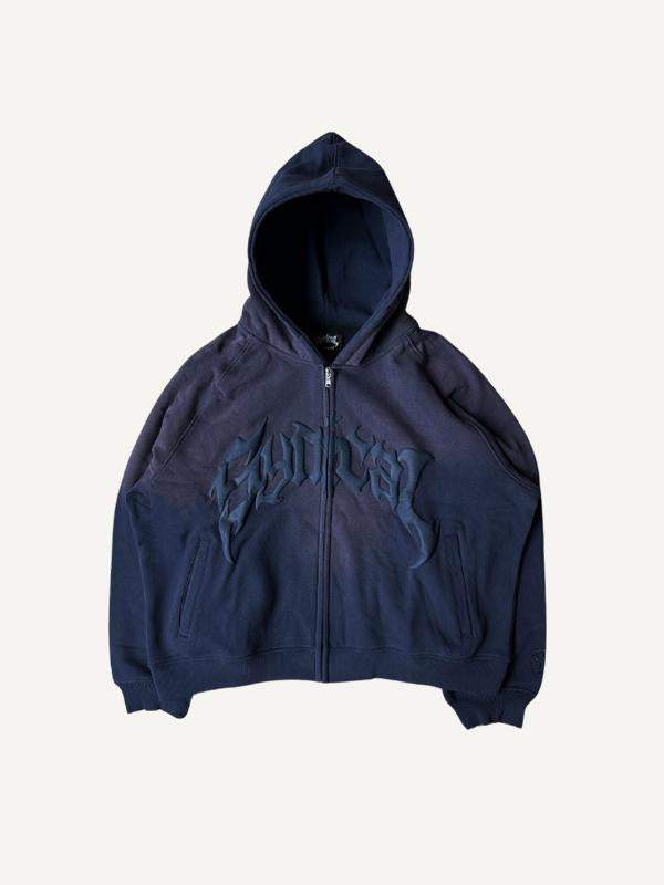 Letter&Star Print Zip Up Slant Pockets Hooded Coat
