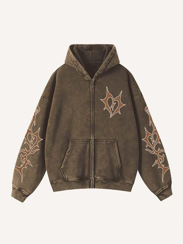 Letter Graphic Print Zip Up Slant Pockets Hooded Coat