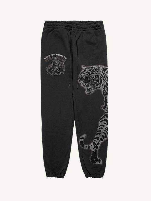 Tiger&Letter Print Drawstring Waist Two-Piece Set