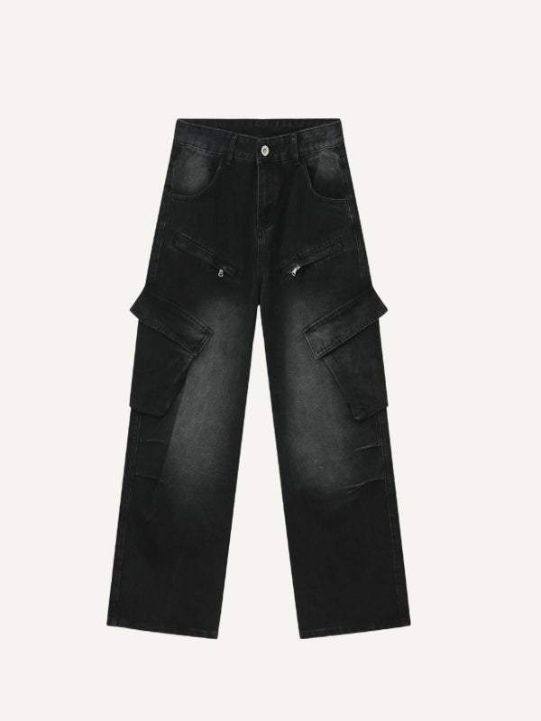 Flap Pocket Side Zipper Detail  Cargo Jeans