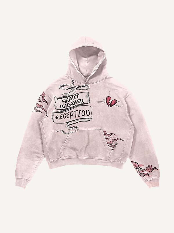 Angel&Fire&Heartbroken&Letter Print Slant Pockets Hoodie