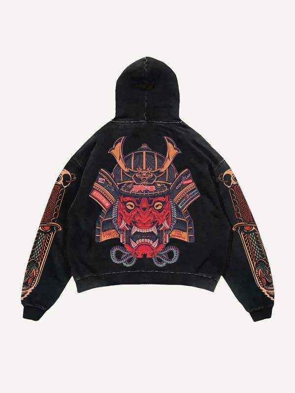 Ghost General&Dagger Print Slant Pockets Hoodie
