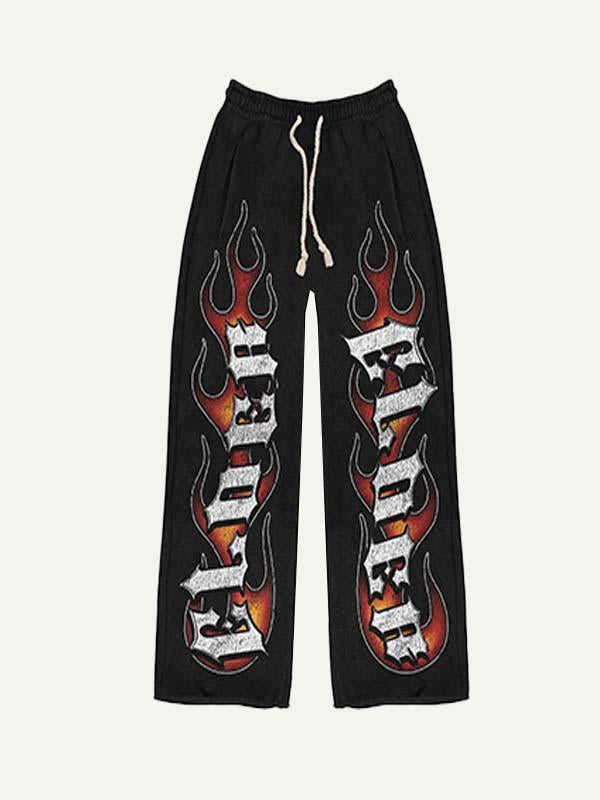 Fire&Letter Print Elastic Waist Pants