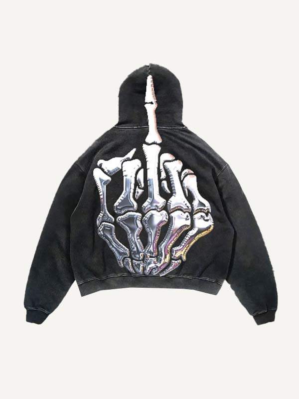 Skull Palm Slant Pockets Hoodie