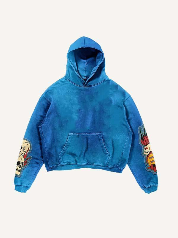 Skull&Letter&Heart Graphic Faux Decal Print Slant Pockets Hoodie