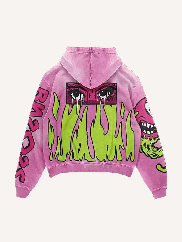 Eyeball&Skull&Star&Tongue&Fire&Letter Print Slant Pockets Hoodie