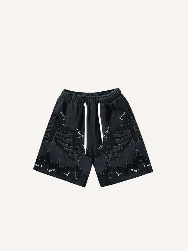 Skeleton Faux Decal Print Drawstring Waist Shorts