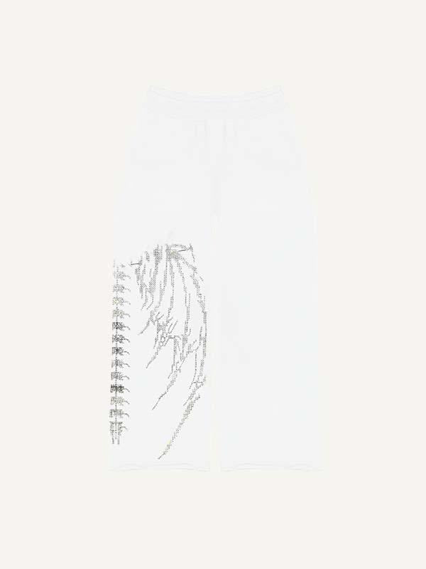 Skeleton&Wing Faux Rhinestones Print Elastic Waist Pants