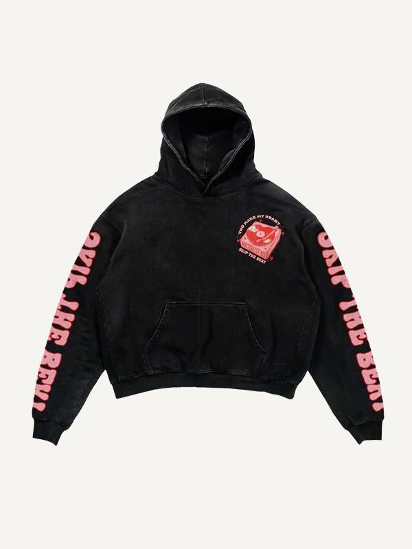 Heart-beating Music Heart&Letter Graphic Print Slant Pockets Hoodie