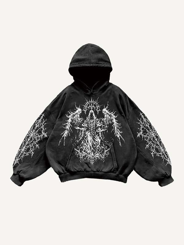 Angel Figure&Wing Graphic Print Slant Pockets Hoodie