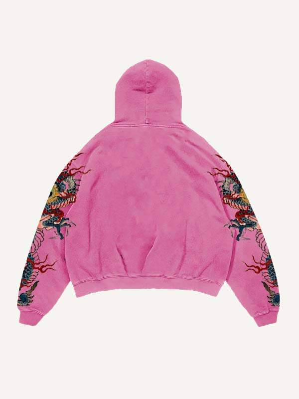 Dragon&Letter Print Slant Pockets Hoodie