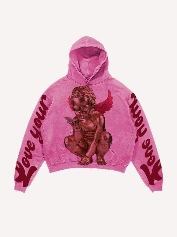 Love Your Little Angel&Cross Print Slant Pockets Hoodie