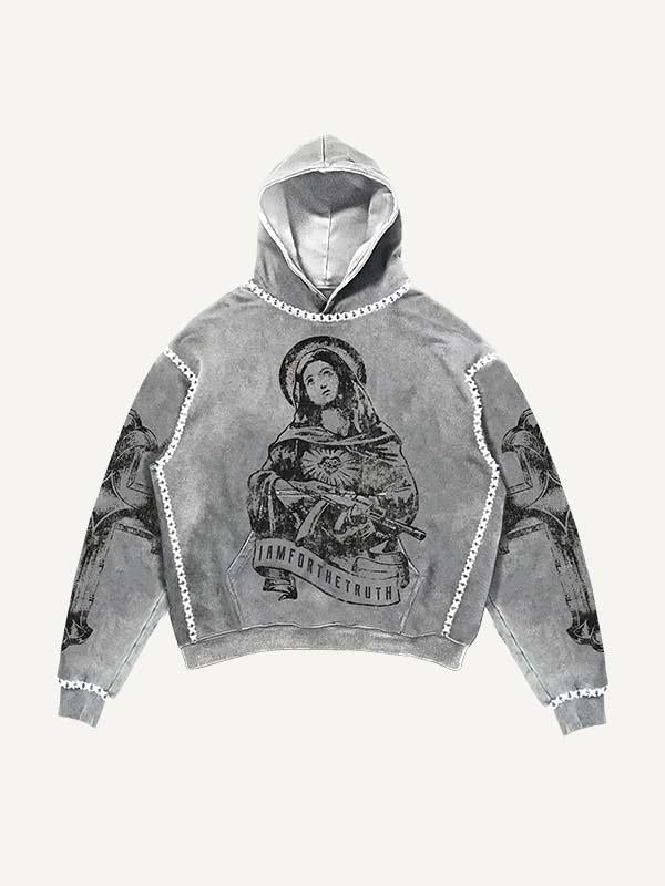 Figure&Cross&Letter&Graphic Print Slant Pockets Hoodie