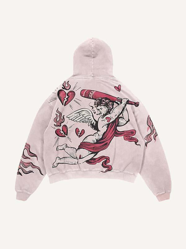 Angel&Fire&Heartbroken&Letter Print Slant Pockets Hoodie