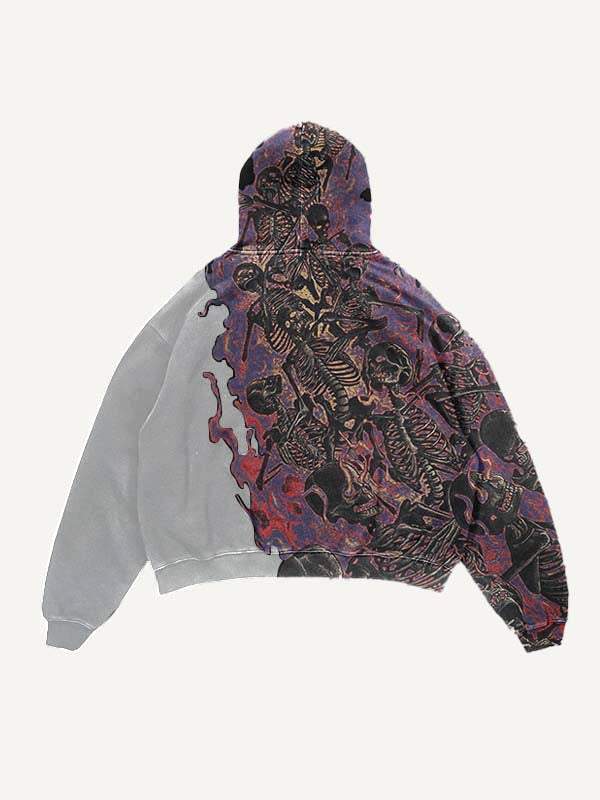 Fire Death Hell Skeleton Army Slant Pockets Hoodie