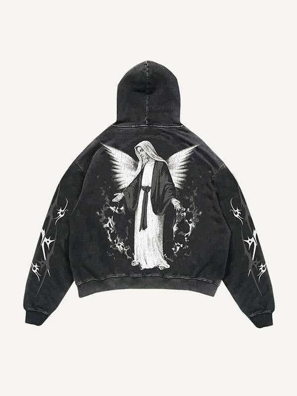 Figure&Wing Graphic Print Slant Pockets Hoodie