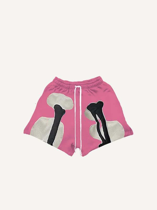 Skeleton Faux Decal Print Drawstring Waist Shorts