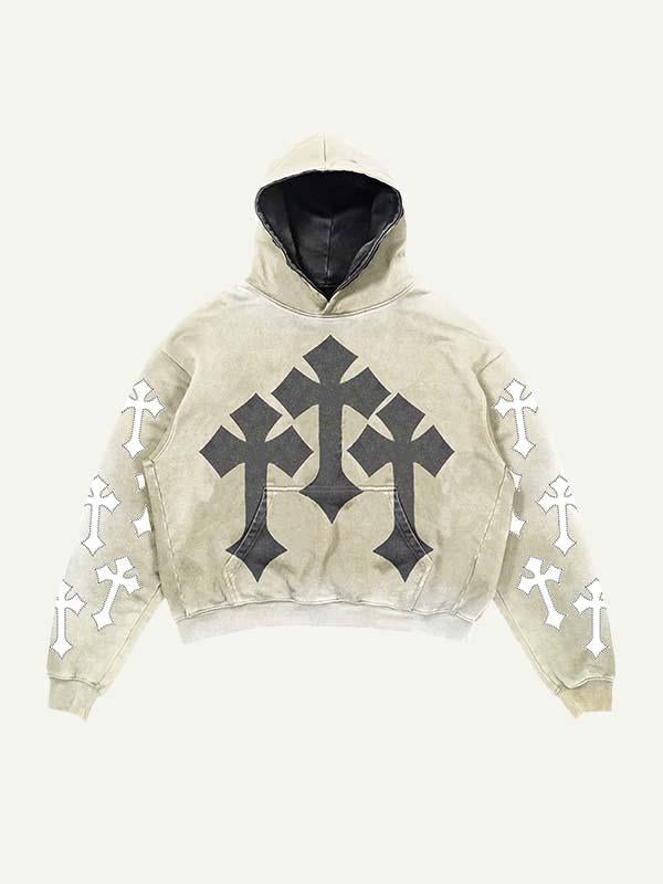 Cross Faux Decal Print Slant Pockets Hoodie