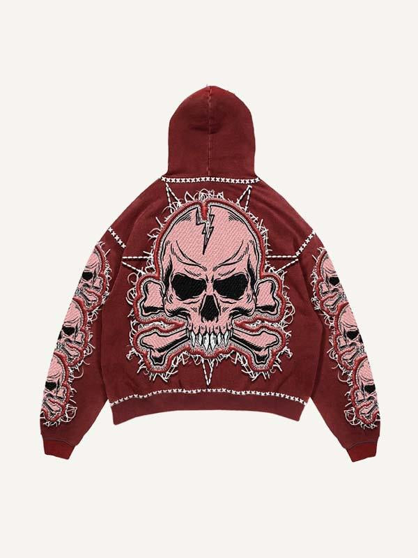 Skull&Letter Print Slant Pockets Hoodie