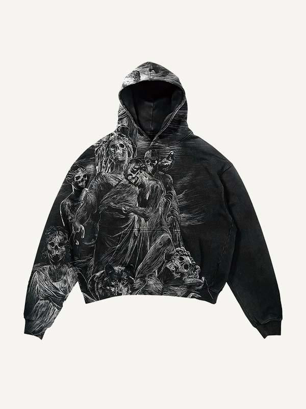 Skeleton Print Slant Pockets Hoodie